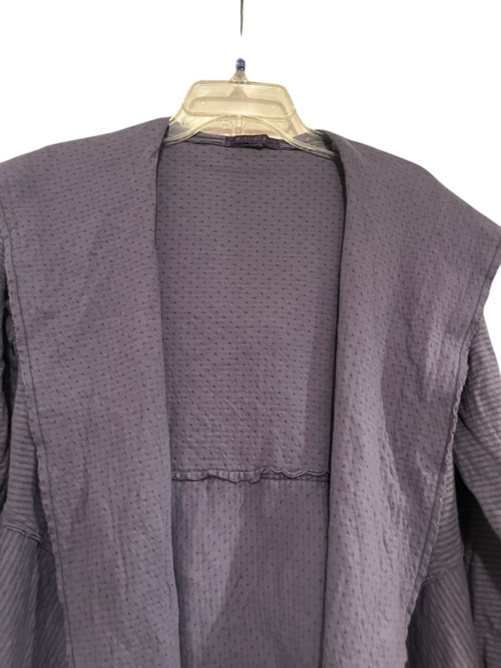Cut Loose Hooded Jacket Shawl Collar Textured Stripe and Dot Fabric Long Line - Picture 5 of 9